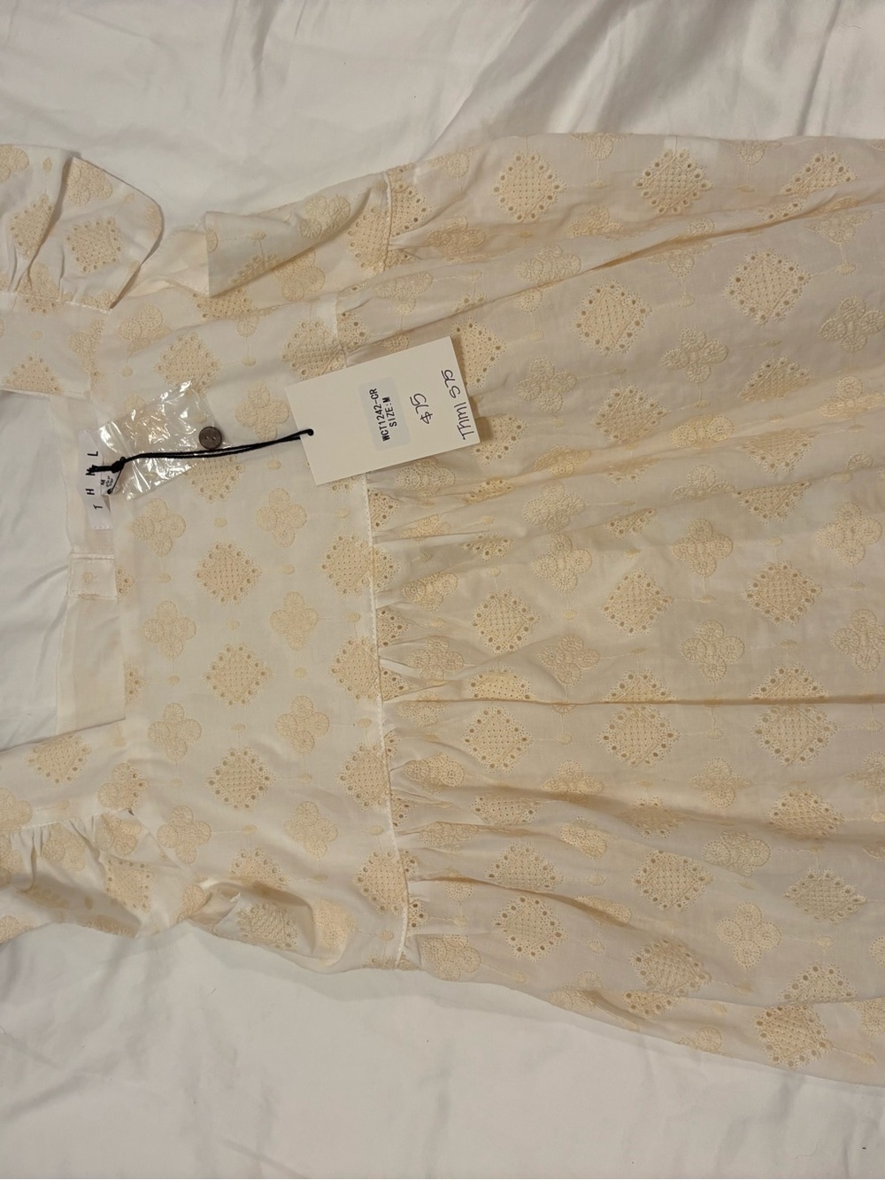 THML Cream Eyelet Ruffle-Sleeve Square Neck Blouse - Picture 2 of 5